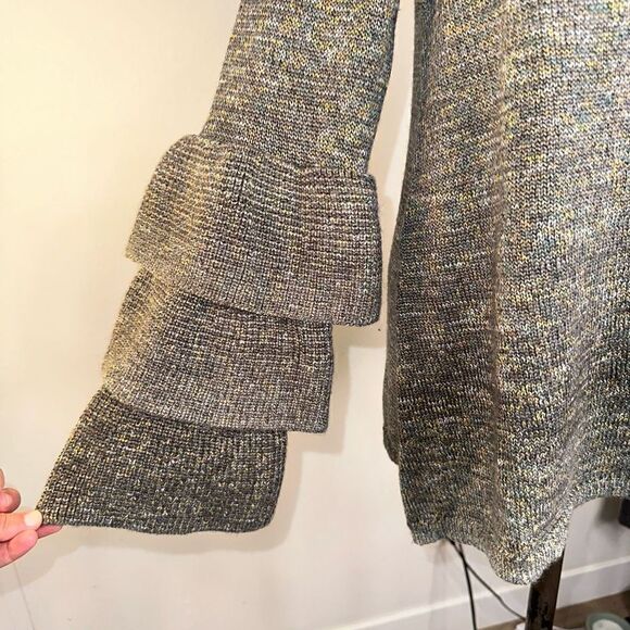 Knox Rose Colorful Marled Knit Ombré Ruffle Bell Sleeve Turtleneck Cozy Sweater - Picture 4 of 11